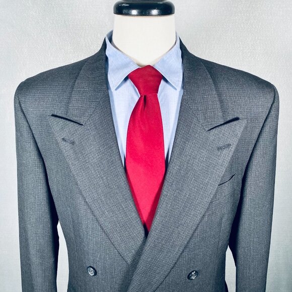 Vintage Tom James Blazer Mens 40R Gray Wool Double Breasted Jacket Union - Picture 2 of 15